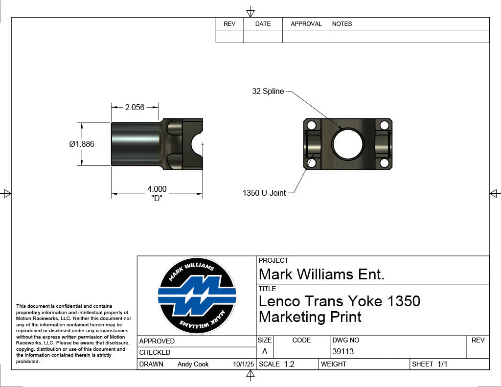 Mark Williams Lenco 1350 Series 32 Spline Transmission Slip Yoke - Quick Release (PN: 39113)